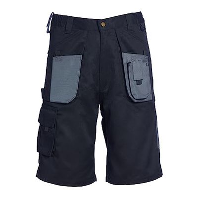 Pantalones cortos Blackrock Workman Cargo para hombre, ropa de trabajo de seguridad negra/gris, soporte para teléfono, bucle para martillo/herramienta, ropa de trabajo duradera de polialgodón
