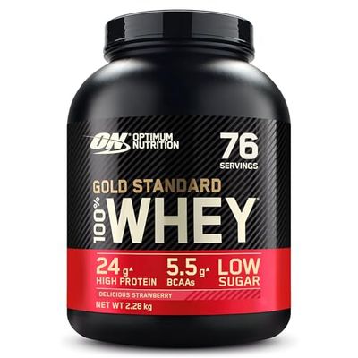 Optimum Nutrition Gold Standard Whey Muscle Building and Recovery Protein Powder With Naturally Occurring Glutamine and Amino Acids, Delicious Strawberry, 76 Servings, 2.28kg, packaging may vary