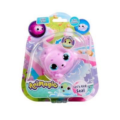 Animagic - Let's GLO Seal - Rosa - Adorable Pequeña Foca Interactiva con Luz - Material Suave y Elástico - Juguete Sensorial con Luces LED - Idea de Regalo para Niños a Partir de 4 Años