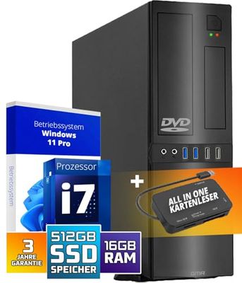 GMR Ultra Slim i7 Office PC - Business Office Computer | 3 anni di garanzia | 16 GB di RAM | 512 GB SSD | DVD±RW | USB 3 | Windows 11 Prof | Bluetooth WiFi