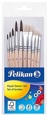 Pelikan Lot de 10 pinceaux pour Cheveux et Poils en Bois