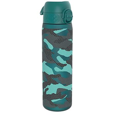 Ion8 Borraccia a Prova di Perdite, 500ml, Facile da Aprire, Serratura Sicura, Lavabile in Lavastoviglie, Senza BPA, Maniglia per il Trasporto, Adatta a Portabicchieri, Facile Pulizia, Design Camuffare