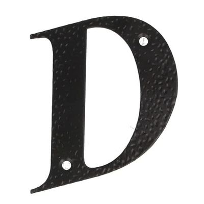 Amig - Letter D for Homes or Portal | 100 x 97 mm | For Exterior Walls or Housing Walls | Steel Black Epoxy Finish | Forged Style | Includes Plugs and Screws