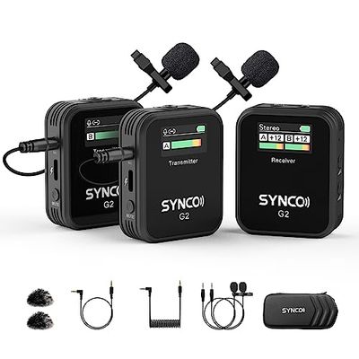 SYNCO Micrófono Lavalier inalámbrico, G2 (A2) 2.4GHz Clip en Solapa con Sistema de micrófono para Smartphone Cámara DSLR, Microfonos Inalambricos Solapa