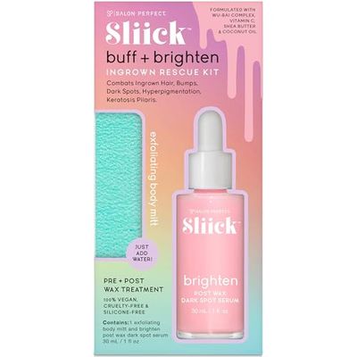SALON PERFECT SLIICK BUFF & BRIGHTEN INGROWN RESCUE KIT guanto e siero per eliminare i peli incarniti, con guanto esfoliante e siero illuminante per ceretta brasiliana