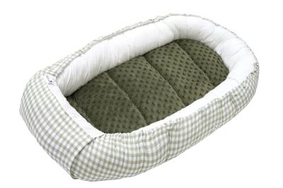Medi Partners Reducteur de Lit Bebe - Réducteur Bébé 100x60x15cm Cocon et Naissance couffin Nid d'ange bilatéral Cale 100% Coton Minky (Grille avec Olive Minky)