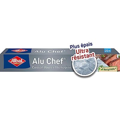Albal - Film Aluminium Alu Chef 20m - Epais et Ultra-résistant - Cuisson homogène - Four et barbecue