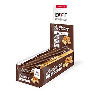 EAFIT La Barre Gainer, Apport de calories, Idéal pour la prise de masse musculaire, 381 calories par barre + 25g de protéines, Sans huile de palme, Peanut Butter Présentoir de 16 barres de 90g