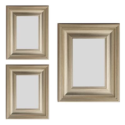 DekoArte - Set de 3 Espejos Decorativos de Pared con Marco Vintage Plateado - Decoracion de Pared