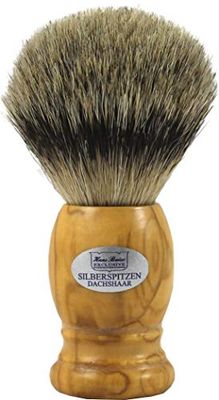 Hans BAIER Exclusive pennello da barba Argento Pizzo in legno d' ulivo – Taglia. 1