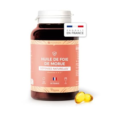 Yves Ponroy Huile de foie de Morue - Complément Alimentaire Immunité Adulte - A base d'Huile de Foie de Morue, Vitamine A et Vitamine D - 150 Capsules - Cure de 150 Jours - Fabriqué en France