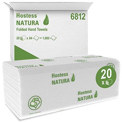 Hostess Natura 6812 Toallas secamanos plegadas, 2 capas, Blanco, 20 paquetes x 84 hojas