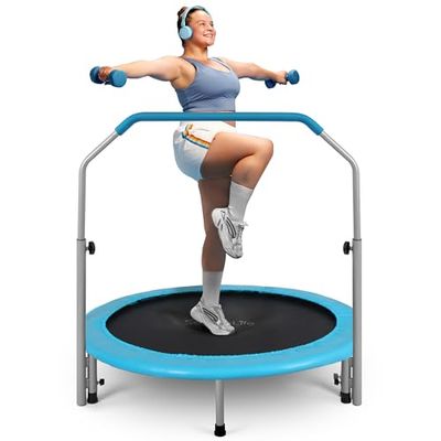 SereneLife Draagbare en opvouwbare trampoline - 101,6 cm In-Home Mini Rebounder met verstelbare leuning, fitness lichaamsoefening, veervrij veilig (voor kinderen - SLELT403