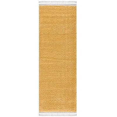 carpet city Tapis de Salon, à Poils Longs, Moelleux, Doux, de 80 x 400 cm, de Couloir, Moderne, à Poils Longs, à Fil de chaîne, Couleur Jaune, 80 x 400 cm