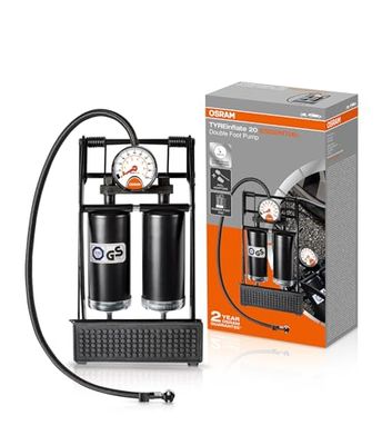 OSRAM TYREinflate 20 Essential, Pompe à Pied, pédale antidérapante, Conception à Double Barillet, pour Toutes Les Tailles de pneus, approuvé par Le TÜV Allemand
