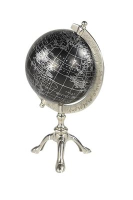 Deco 79 Globe terrestre en Aluminium, 17,8 x 15,2 x 30,5 cm, Noir