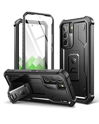 Dexnor Samsung Galaxy S22 Plus 5G hoes met geïntegreerde displaybeschermfolie militaire graad 360 Full Body Shockproof Bumper Protection Cover met standaard - Zwart