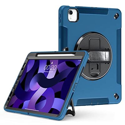 yeliot Hoes voor iPad Air 5e / 4e generatie 2022/2020 10,9 inch stootvaste beschermhoes met draaibare standaard/penhouder/handriem voor iPad 10,9 inch
