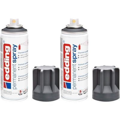 Edding 5200 spray permanent - anthracite mat - 200 ml - peinture acrylique pour peindre ou décorer verre, métal, bois, céramique, plastique, toile - peinture acrylique en aérosol (Lot de 2)