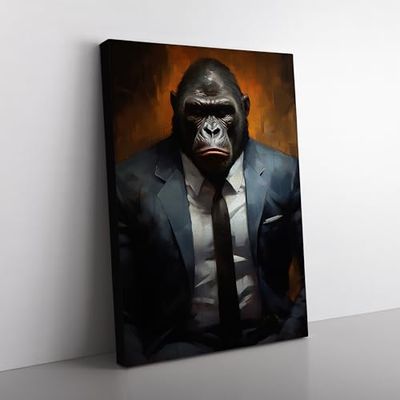 Gorilla in a Suit Painting No.5 Canvas Print for Living Room Bedroom Home Office Décor, Wall Art Picture Ready to Hang, 76x50 cm (30x20 Inch)