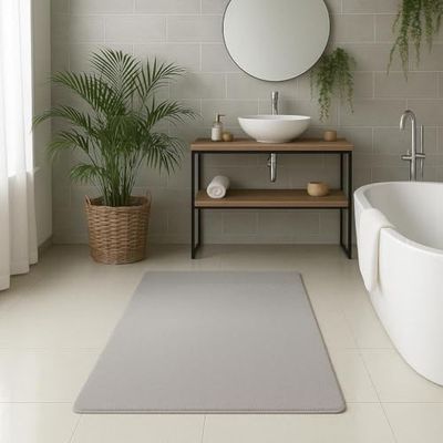 Badmat, grijs, 67 x 110 cm, effen, badmat, antislip, wasbaar, zacht, absorberend, sneldrogend, hoogpolig, soft touch voor de badkamer