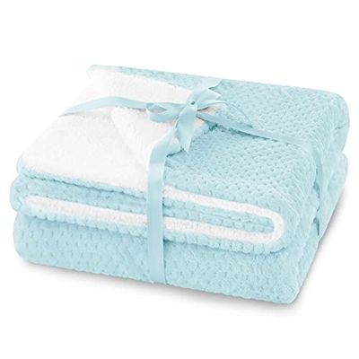 AmeliaHome Shleepy - Coperta morbida trapuntata, 130 x 180 cm, effetto pelliccia di agnello, colore: Azzurro