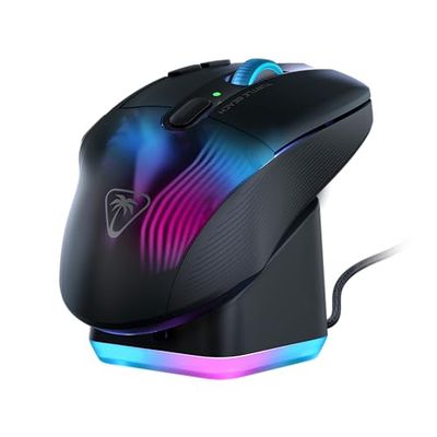 Turtle Beach Kone XP Air - Mouse da gioco wireless RGB ergonomico personalizzabile, sensore ottico a 19K DPI, 100 ore di batteria e base di ricarica - Nero