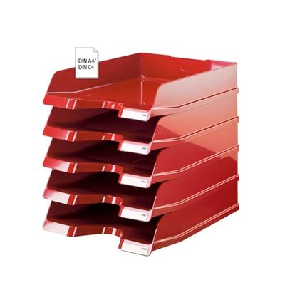 HAN 10275-17, VIVA Letter Tray. Glossy designer letter tray in premium quality, with labelling clip, high-gloss, pack of 5, red