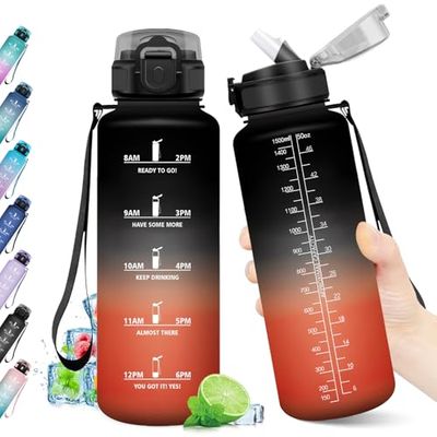 Borraccia 1.5L, Borraccia con Cannuccia e Marcatori Temporali, Bottiglia Riutilizzabile, senza BPA, Bottiglia Acqua A Prova di Perdite, Borraccia Motivazionale per Fitness, Scuola, Ufficio, Yoga