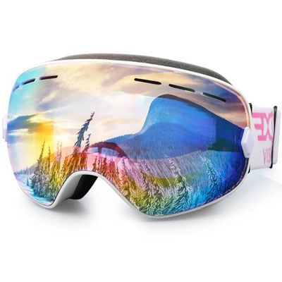 Exp Vision Snowboard-skibril voor heren en dames, jeugd, 100% UV400-bescherming, anti-condens, over de bril, sneeuwbril met sferische afneembare lens (roze)