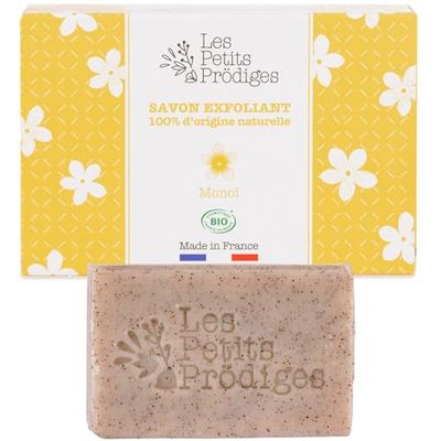 Sapone esfoliante per il corpo monoi vegano, biologico e 100% naturale, gomma efficacemente le cellule morte per una pelle nutrita, liscia e rigenerata - Packaging riciclabile - I piccoli prodigi