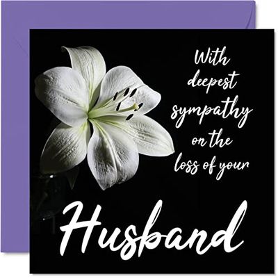 Sympathiekaarten - met diepste sympathie over het verlies van uw echtgenoot kaart - sorry rouw rouwkaarten voor volwassenen, 145 mm x 145 mm condoleances denken aan u kaart, bloemen sympathie