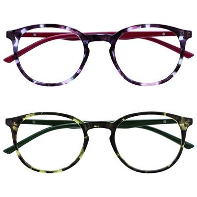 OPULIZE Met Reading Glasses 2 Pack Slim Round Frame Scratch Resistant Spring Hinges Purple Green Solid Arm Mens Womens RR60-56 +2.00