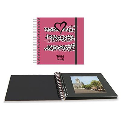 Senfort Katacrak Animal Print Metal Spiral Photo Album with 30 Sheets, 25 cm Length x 25 cm Width, Coral