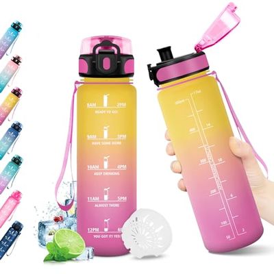 KollyKolla Drinkfles voor kinderen, 500 ml, motiverende drinkfles met tijdweergave, lekvrij, 1 klik om te openen, BPA-vrij, drinkfles voor meisjes, voor fiets, school, camping