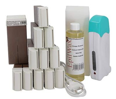 EpilWax - Kit Chauffe Cire Épilation Professionnelle avec 12 x Recharges Roll on Cire au Chocolat, 100 x Bandes d'Épilation et Huile après Épilation - Gamme Solo
