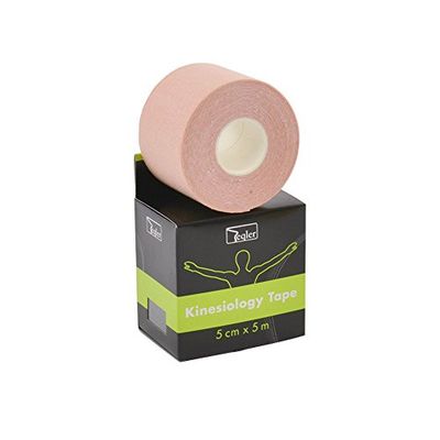 Teqler Merkkwaliteit PREMIUM Kinesiologie Tape T-133700beige, 5 cm breed, elastische bandage voor sport, fysiotherapie, vrije tijd en medicijnen. Van latexvrij katoenweefsel, waterbestendig, nieuwe lijmformule voor een betere grip in extreme situaties. Rollengte 5m.