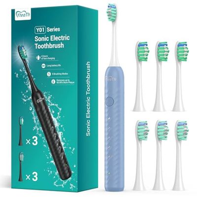 Brosse à Dents éLectrique Pour Adultes Avec 6 TêTes De Brossage, Brosse à Dents Sonique Rechargeable, 4 Heures De Charge, 180 Jours D'Utilisation,Brosse à Dents Ultrasonique, Bleue