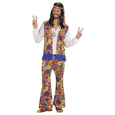 W WIDMANN MILANO Party Fashion - Costume hippie homme, Flower Power, carnaval, soirée à thème, Bleu