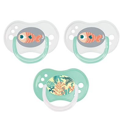 Tigex Sucettes réversibles | 18-36 mois | Sucettes en silicone Jour/Nuit | Sans BPA | Poisson | Lot de 3