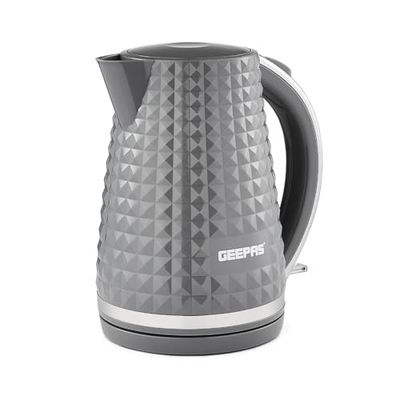 GEEPAS 1.7L Cordless Electric Kettle | Textured Kettle with 360° Rotational Base & Concealed Heating | Auto Shut Off Boil Dry Sensor | Space Saving Cord Storage and LED Indicator | 2200W Argyle Grey