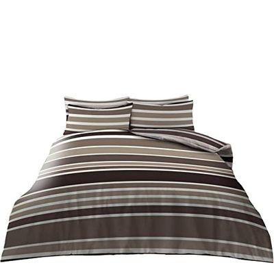 Super Dreamer 4 Piece Complete Bedding Set, Reversible Striped Complete Duvet Set, King Size Fitted Sheet with Pillow Case 2 Pack, Natural