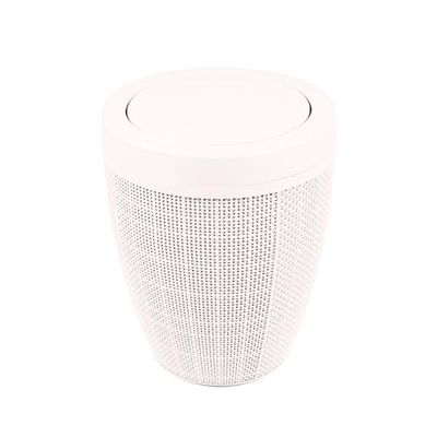 Addis Poubelle ronde en toile de jute synthétique avec couvercle basculant pour salle de bain, chambre à coucher, bureau à domicile, 5 litres, crème calicot