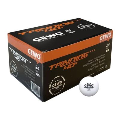 GEWO Table Tennis Balls Training 40+ - 3 Star Table Tennis Balls Made of ABS Plastic with Seam Ping Pong Balls, Diameter 40 + mm, Storage Pack of 24, White