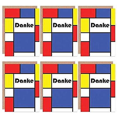 Wee Blue Coo Thank You Cards 6 Pack - Danke Modrian Style Set Blank Cards