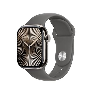 Apple Watch Series 10 GPS + Cellular 42 mm Smartwatch con cassa in titanio color Naturale e cinturino Sport Loop Grigio pietra - S/M. Fitness tracker, app ECG, display Retina always-on, Carbon Neutral