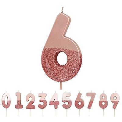 Roze Goud Glitter Nummer 6 kaars | Premium kwaliteit taarttopper decoratie | Voor kinderen, volwassenen, 16e, 60e verjaardag, verjaardag, mijlpaal