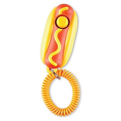 Brightkins Smarty Pooch Training Clicker: Hot Dog, Clicker de Entrenamiento para Perros con Correa de muñeca Flexible, soluciones de Entrenamiento y Comportamiento para Perros, 1 Pieza