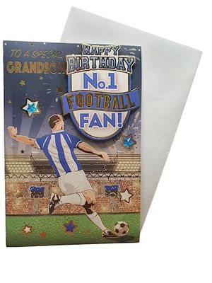 "Express Yourself" Birthday Card for No.1 Blue and White Theme Grandson - Includes Envelope - Football Fan Birthday Card for Grandson (FG7519A/02)