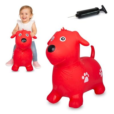 Jamara 460454 – Animal Sauteur Chien Rouge avec Pompe - Favorise Le Sens De L‘Équilibre, Oreilles d‘Animaux comme Support, résistant, Entretien Facile